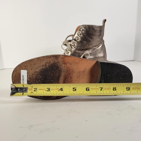SPACE Styled in France Metallic Taupe Leather Combat Boot Women Sz 6.5 - Picture 13 of 14
